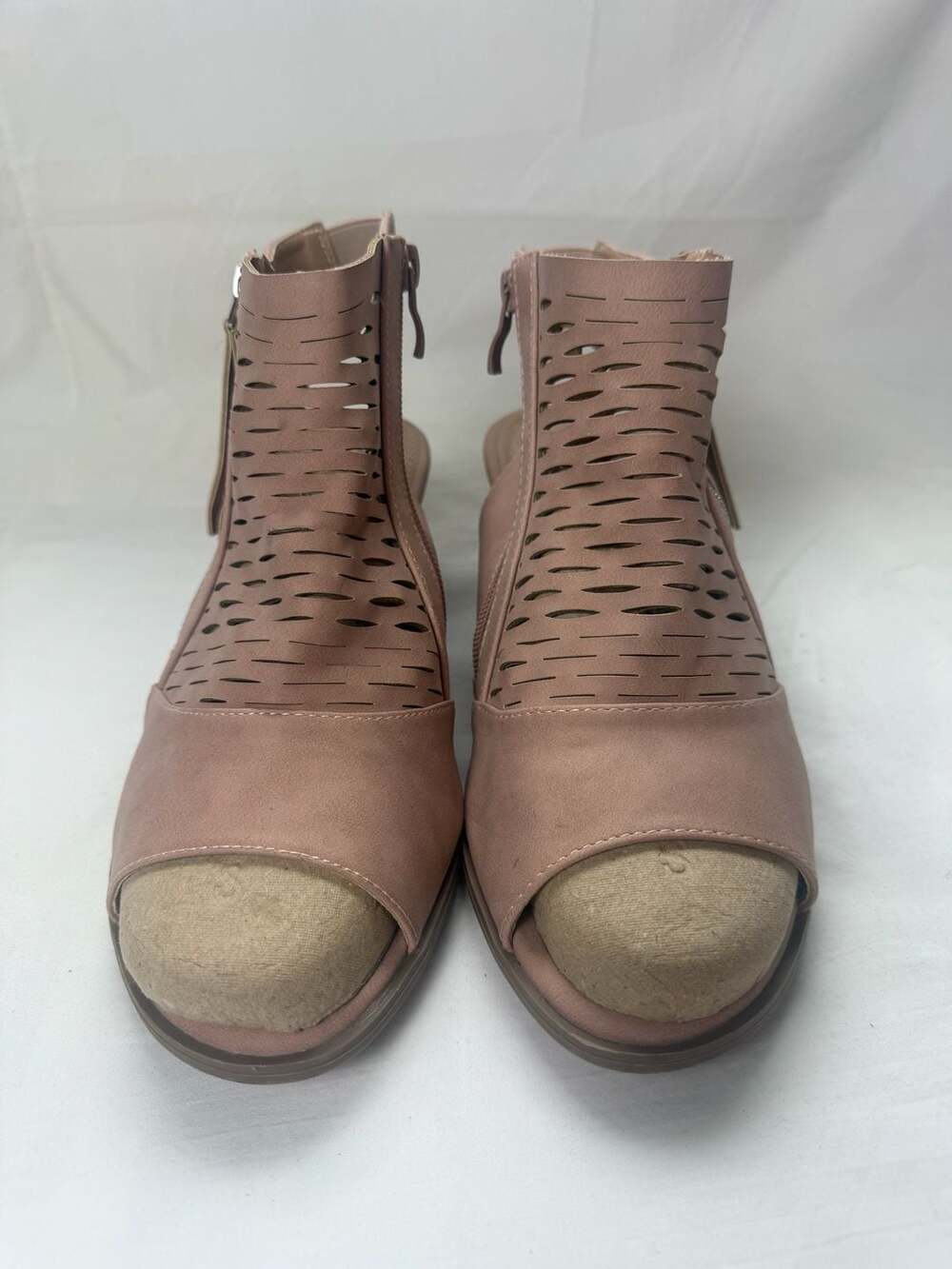 Torrid Blush Pink Laser Cut Peep Toe Slingback Wedge Sandals Size 9W
